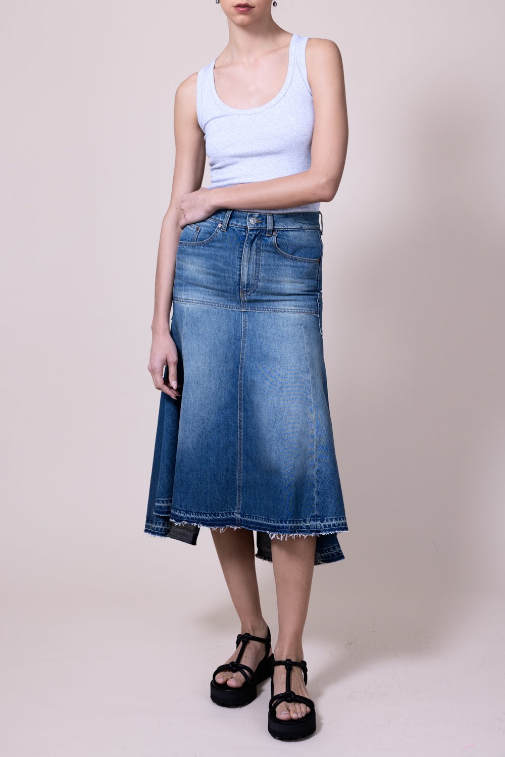 VICTORIA BECKHAM-Patched Denim Skirt-