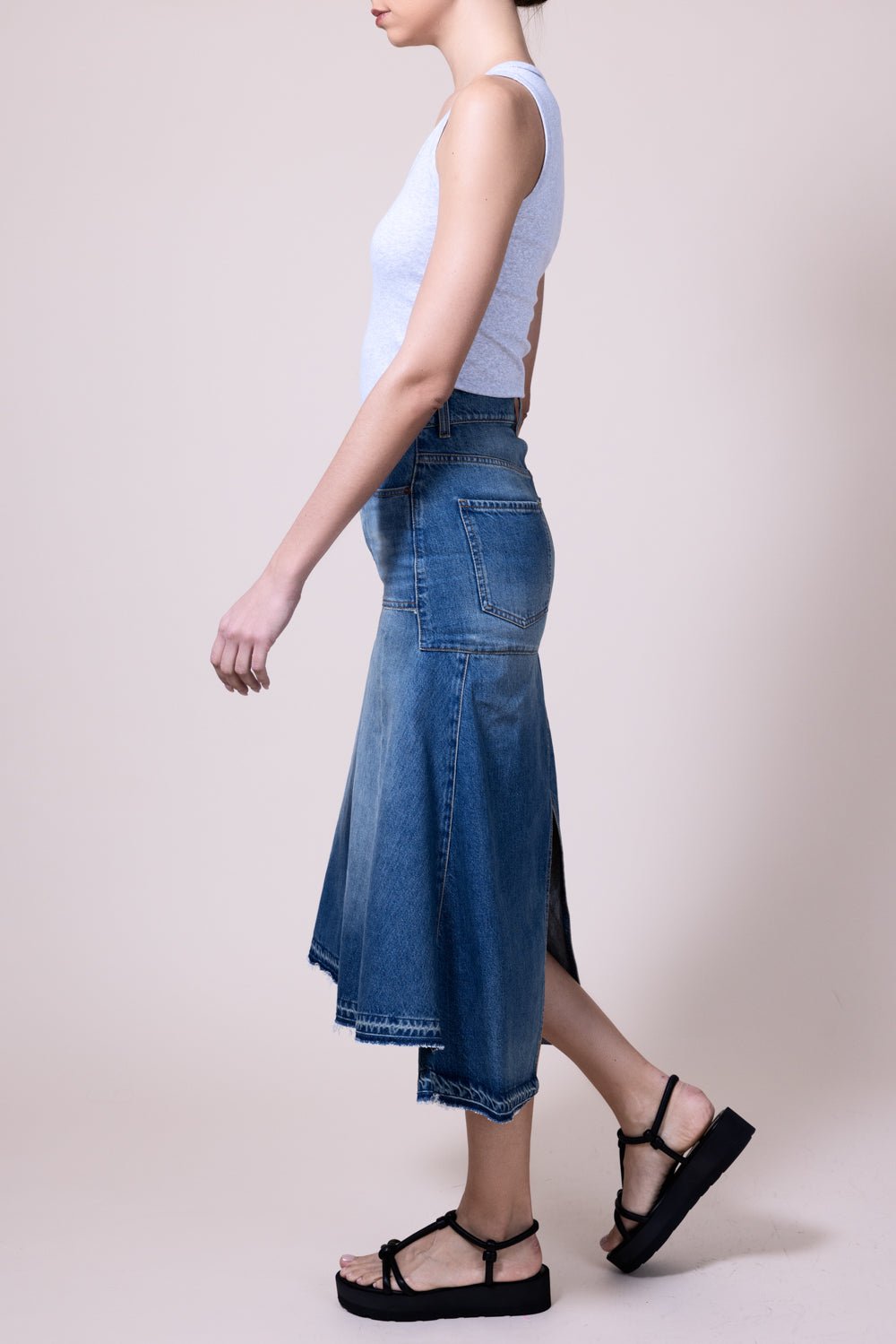 VICTORIA BECKHAM-Patched Denim Skirt-