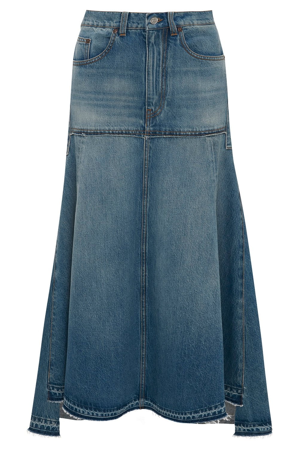 VICTORIA BECKHAM-Patched Denim Skirt-