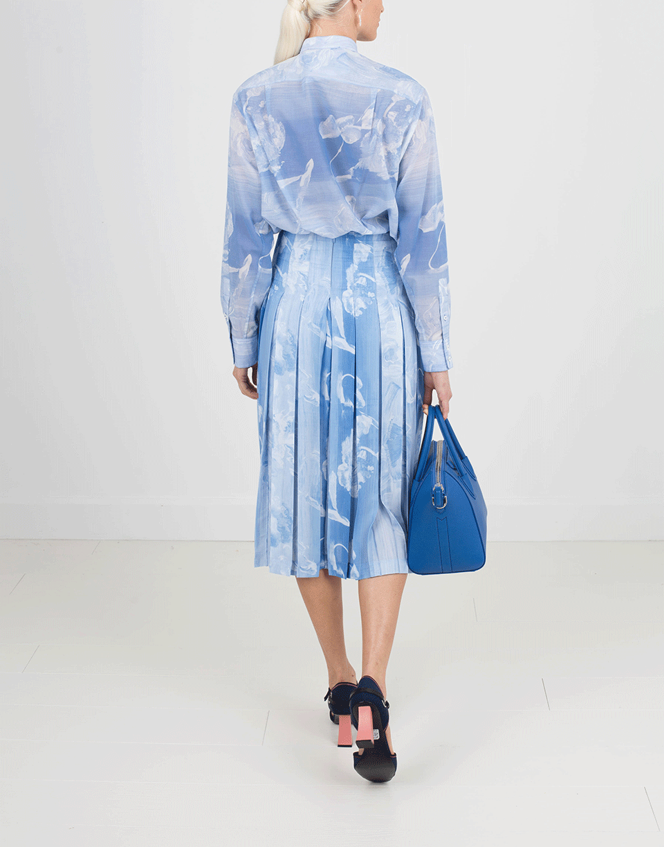 VICTORIA BECKHAM-Floral Print Pleated Midi Skirt-BLUE