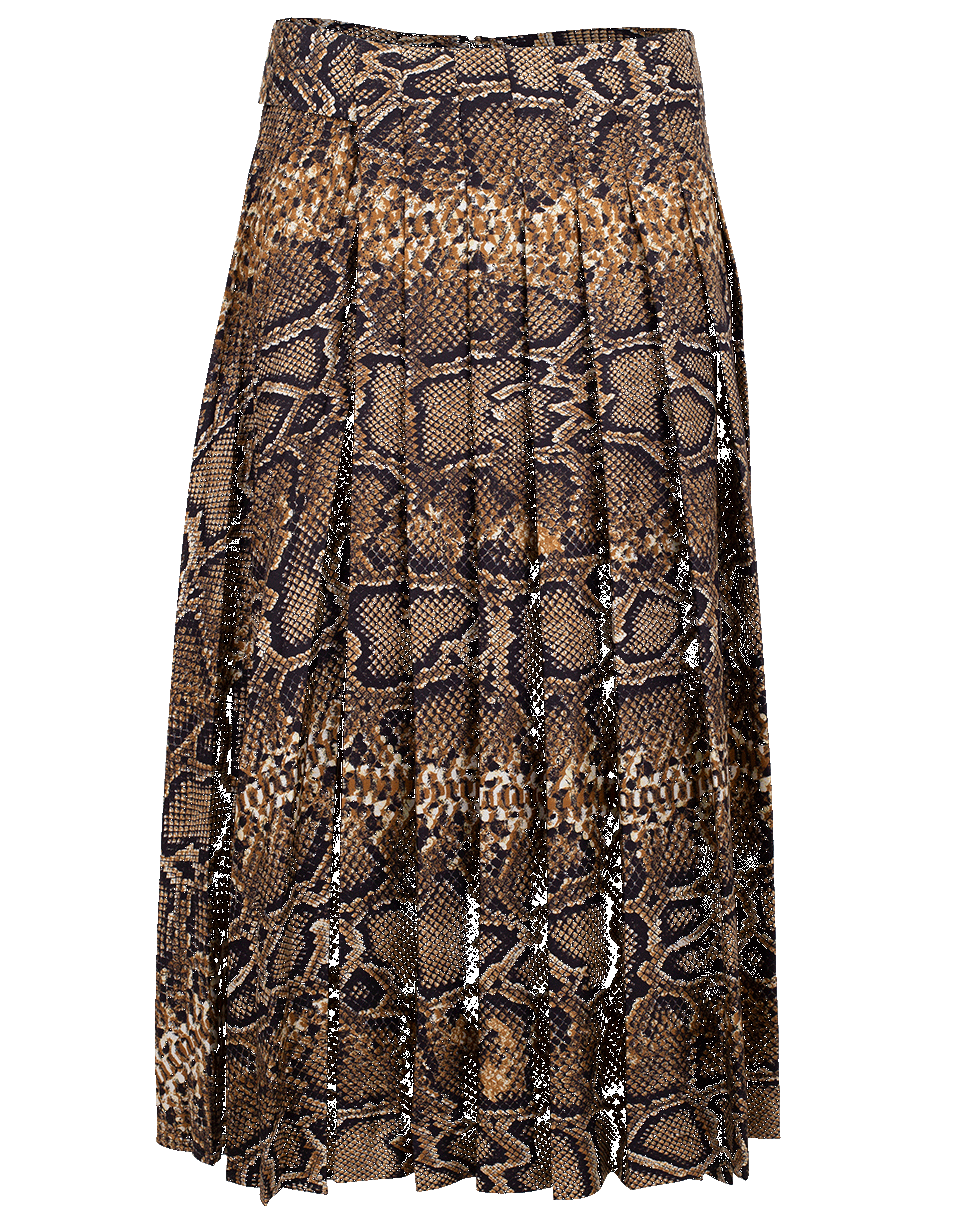 VICTORIA BECKHAM-Pleated Snake Print Midi Skirt-