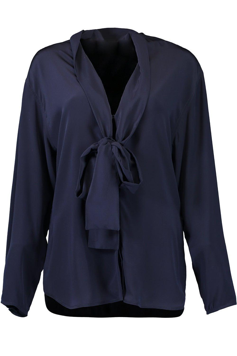 VICTORIA BECKHAM-V-Neck Scarf Blouse-