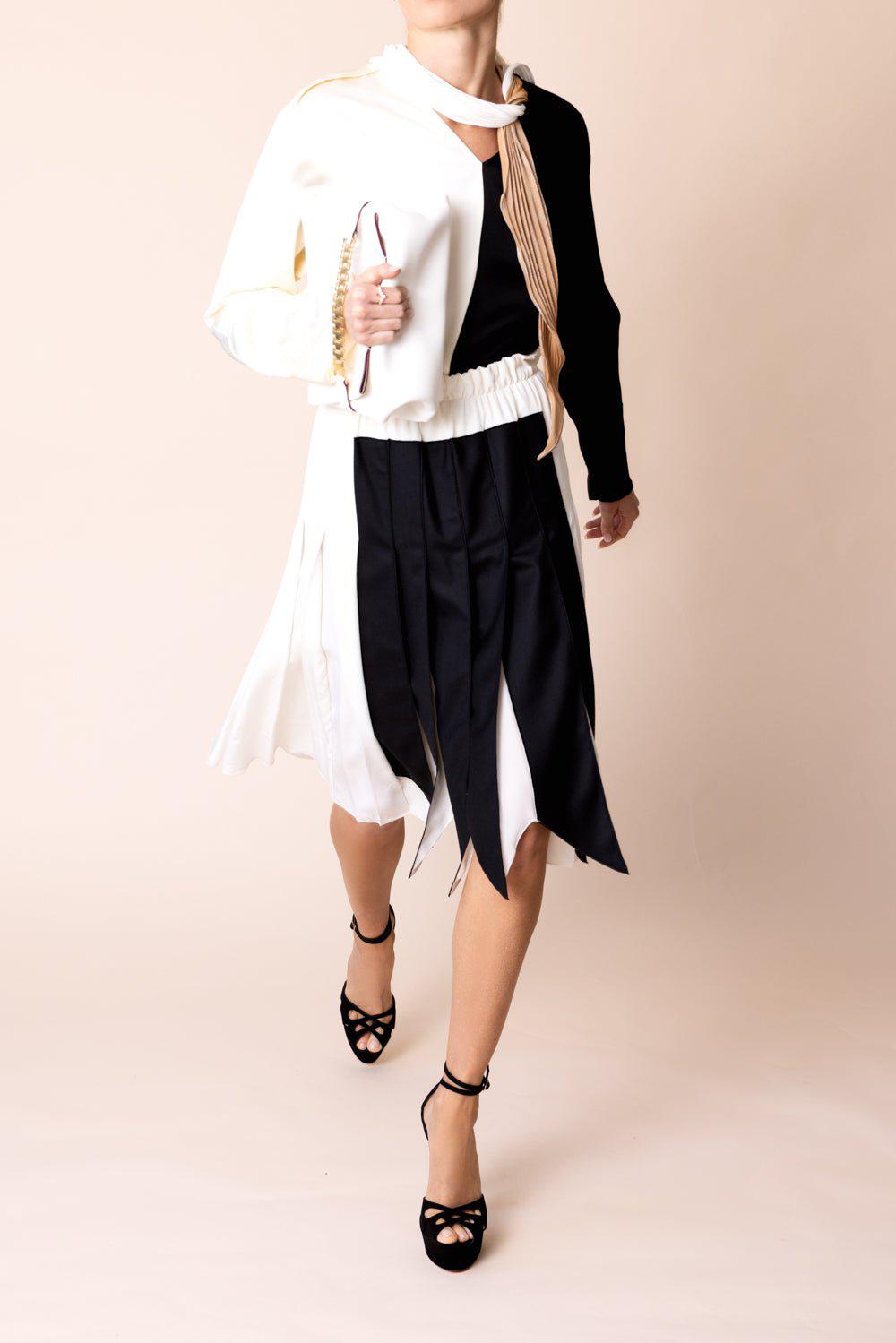 VICTORIA BECKHAM-Tie Neck Colorblock Blouse-