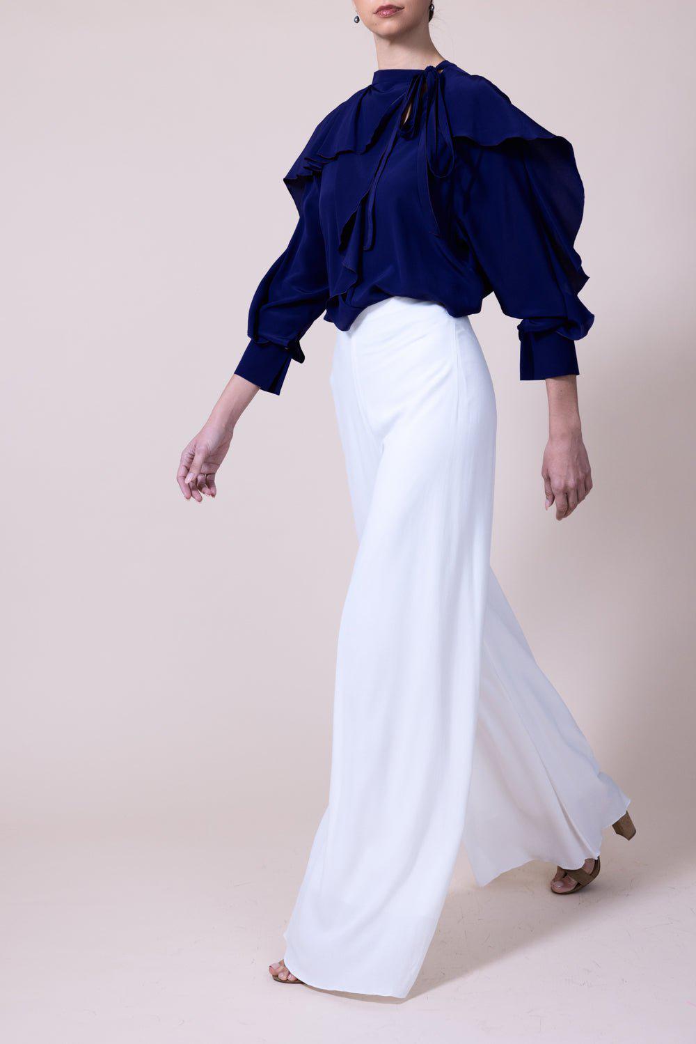 VICTORIA BECKHAM-Tie Ruffle Blouse - Violet-
