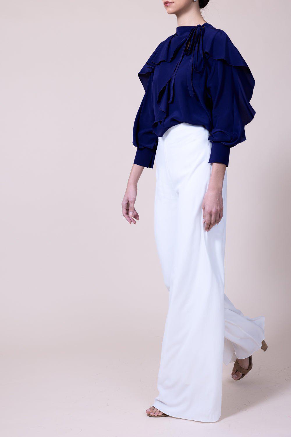 VICTORIA BECKHAM-Tie Ruffle Blouse - Violet-