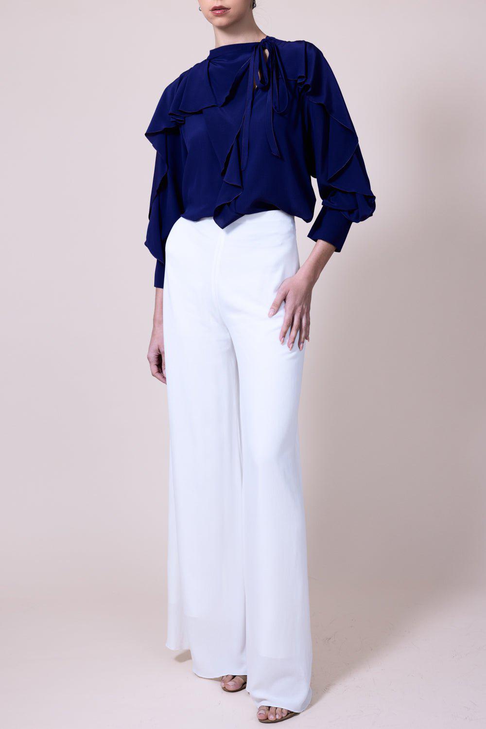 VICTORIA BECKHAM-Tie Ruffle Blouse - Violet-