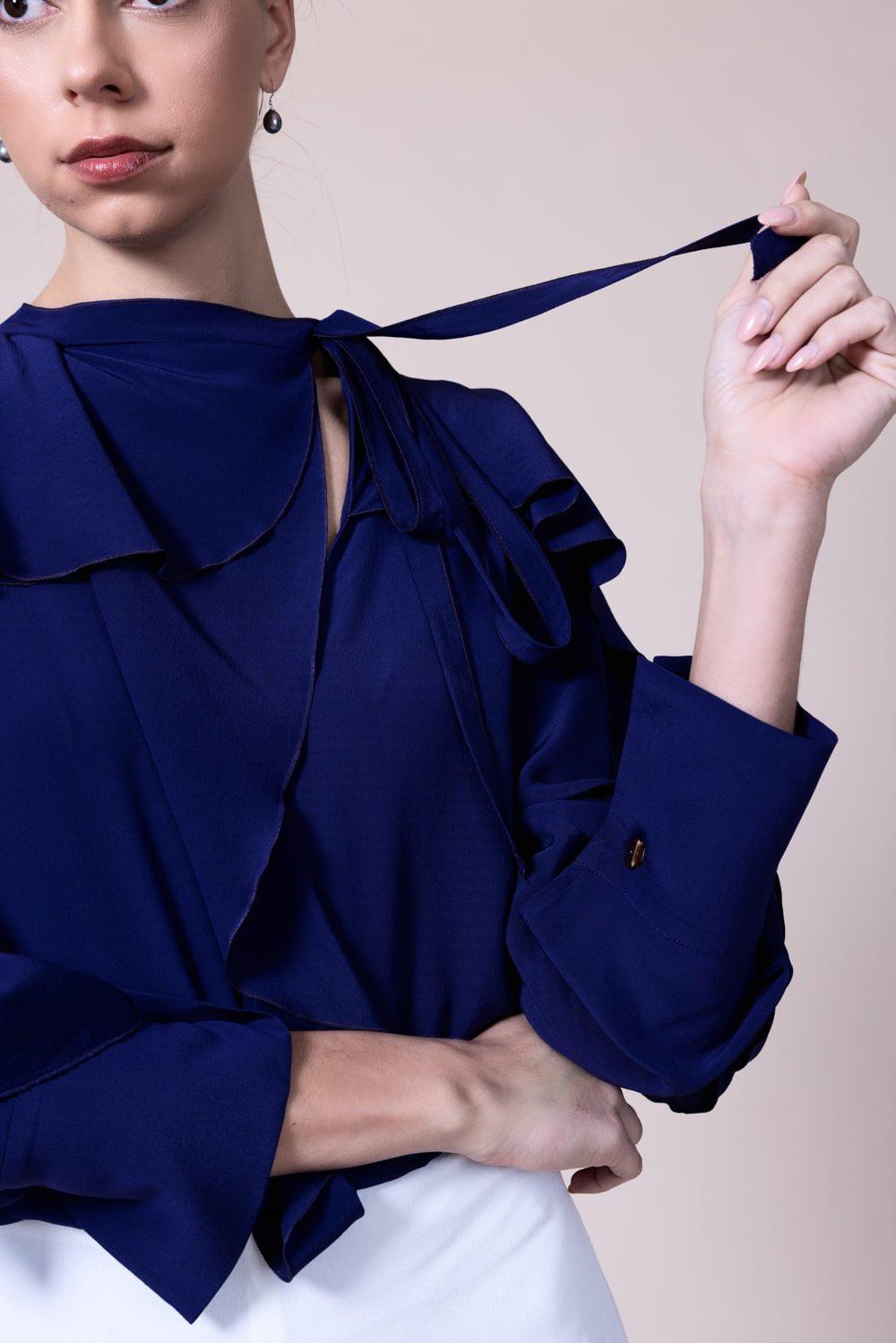 VICTORIA BECKHAM-Tie Ruffle Blouse - Violet-