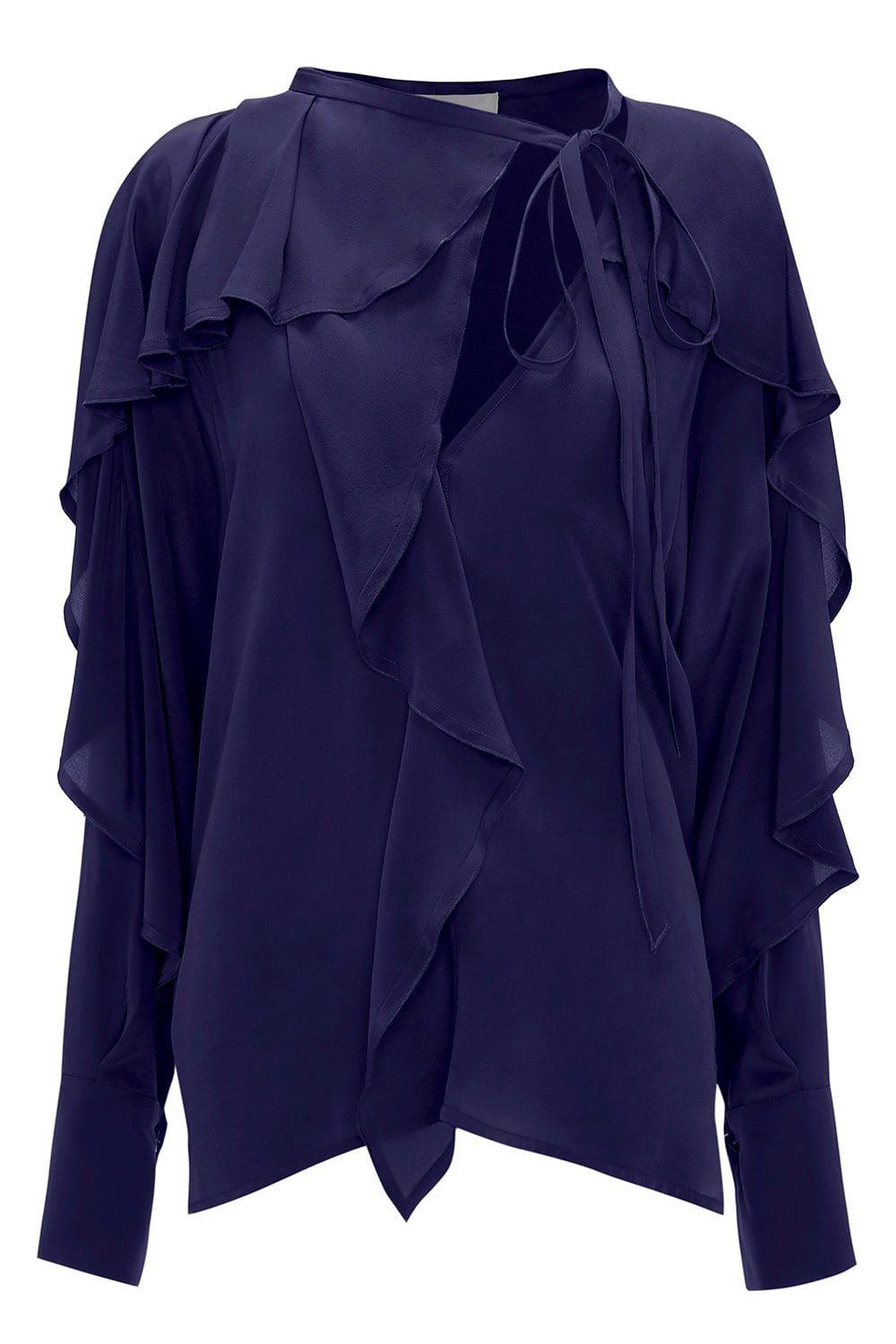 VICTORIA BECKHAM-Tie Ruffle Blouse - Violet-