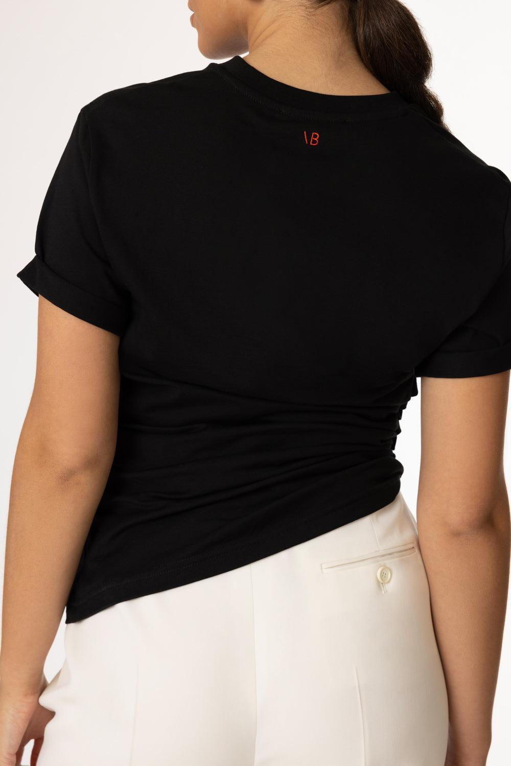 Gathered T-Shirt - Black-BLACK-XS-CLOTHINGTOPT-SHIRT-VICTORIA BECKHAM