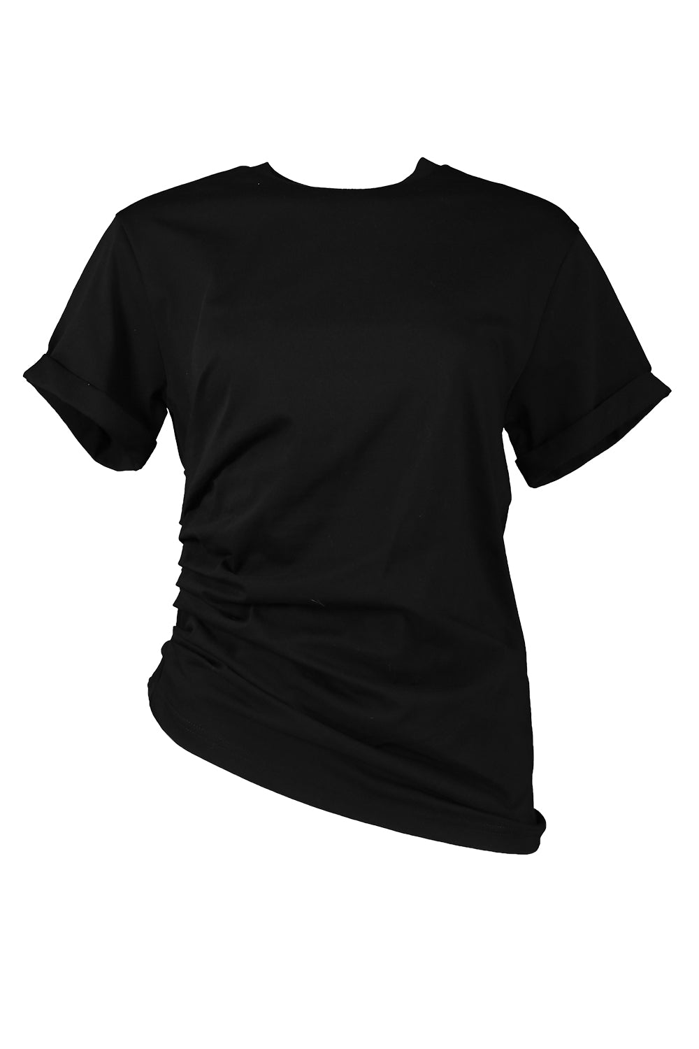 Gathered T-Shirt - Black-BLACK-XS-CLOTHINGTOPT-SHIRT-VICTORIA BECKHAM