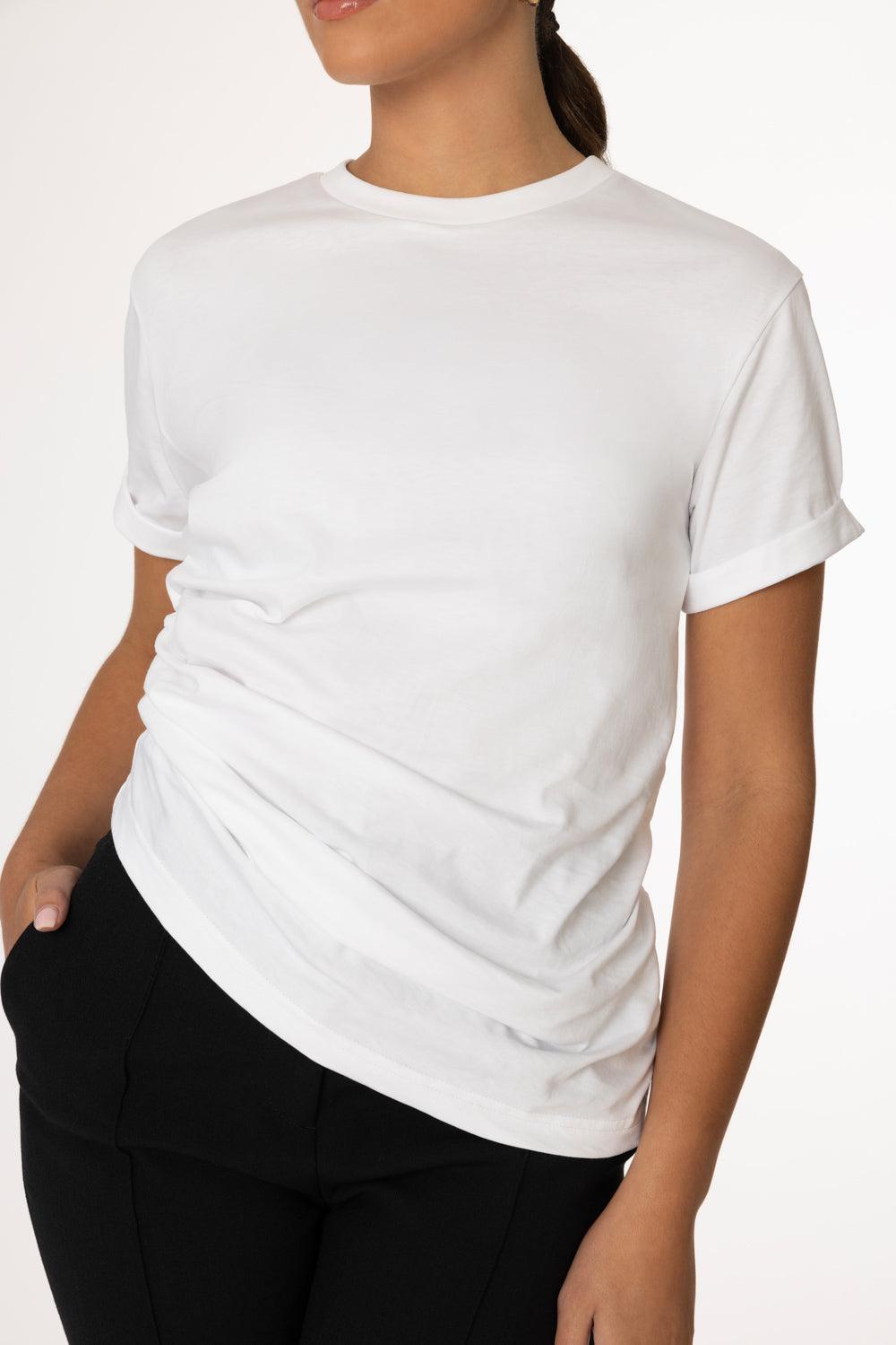 Gathered T-Shirt - White-WHITE-XS-CLOTHINGTOPT-SHIRT-VICTORIA BECKHAM