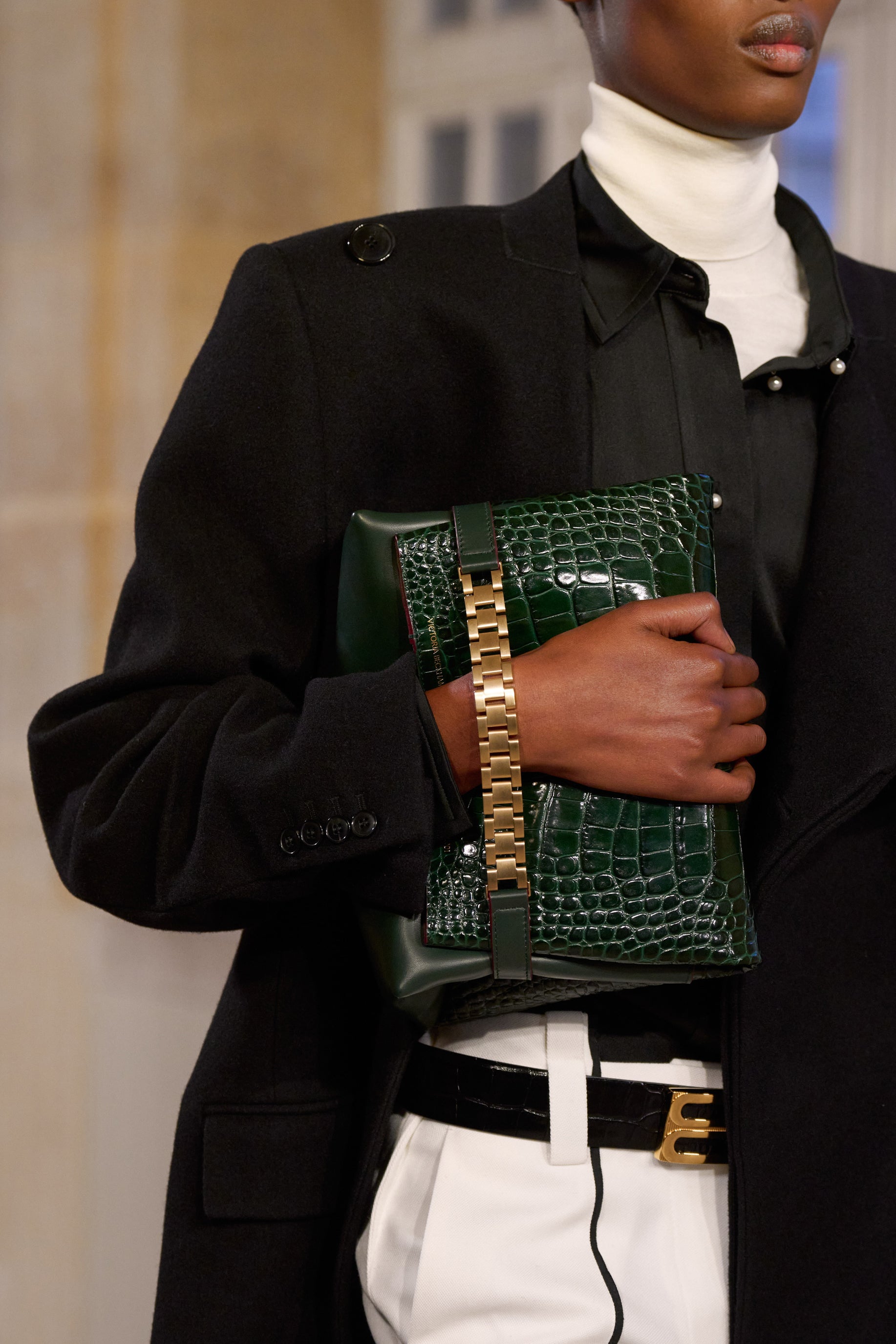 VICTORIA BECKHAM-Jumbo Chain Embossed Bag - Dark Forest-DKFOREST