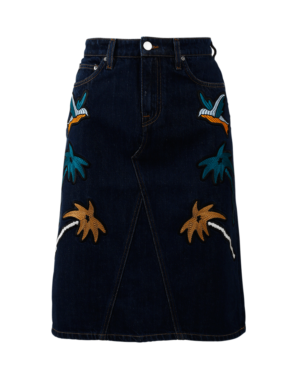 VICTORIA BY V. BECKHAM-Embroidered Denim Pencil Skirt-