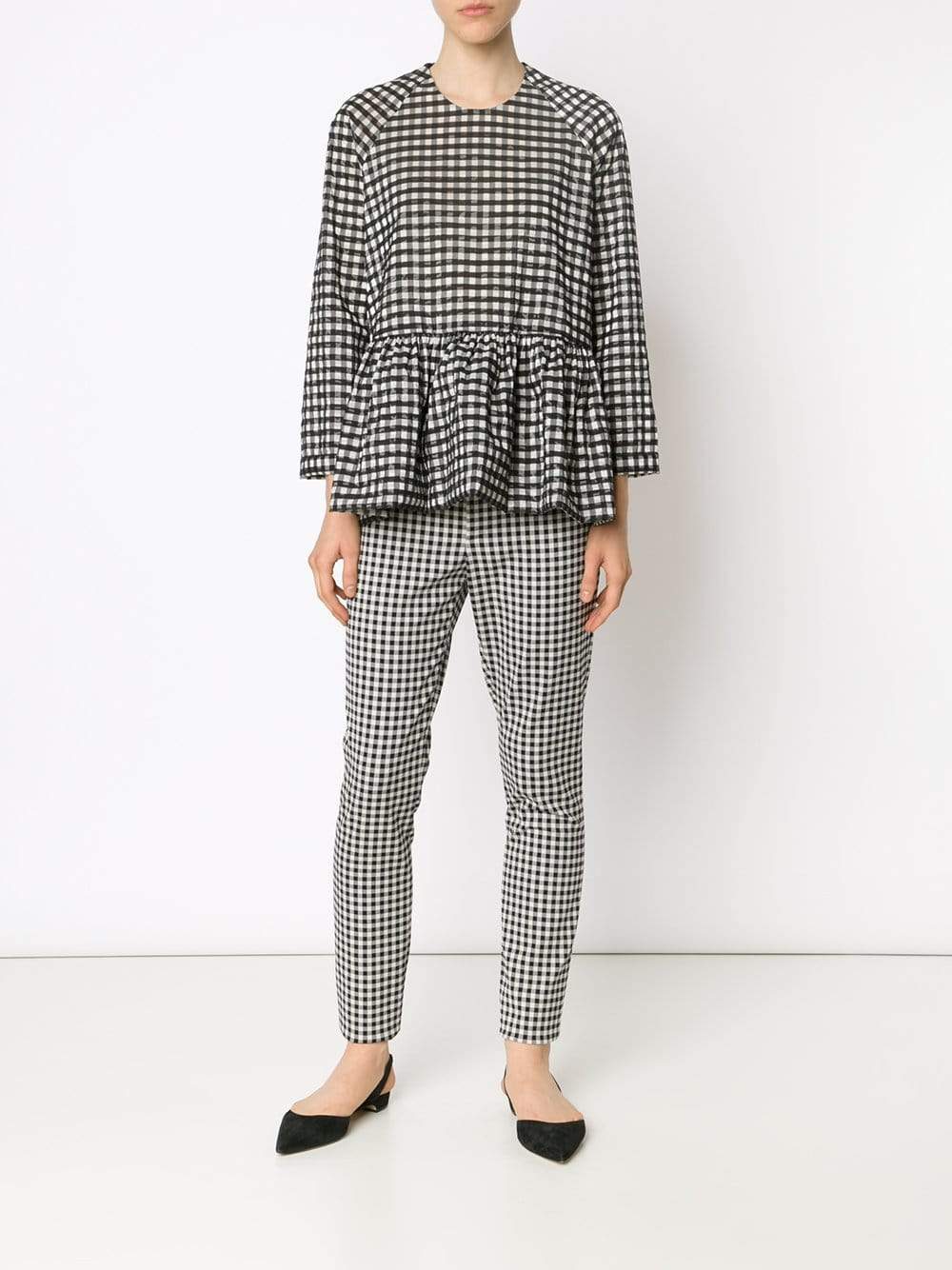 VICTORIA BY V. BECKHAM-Gingham Ruffle Peplum Top-