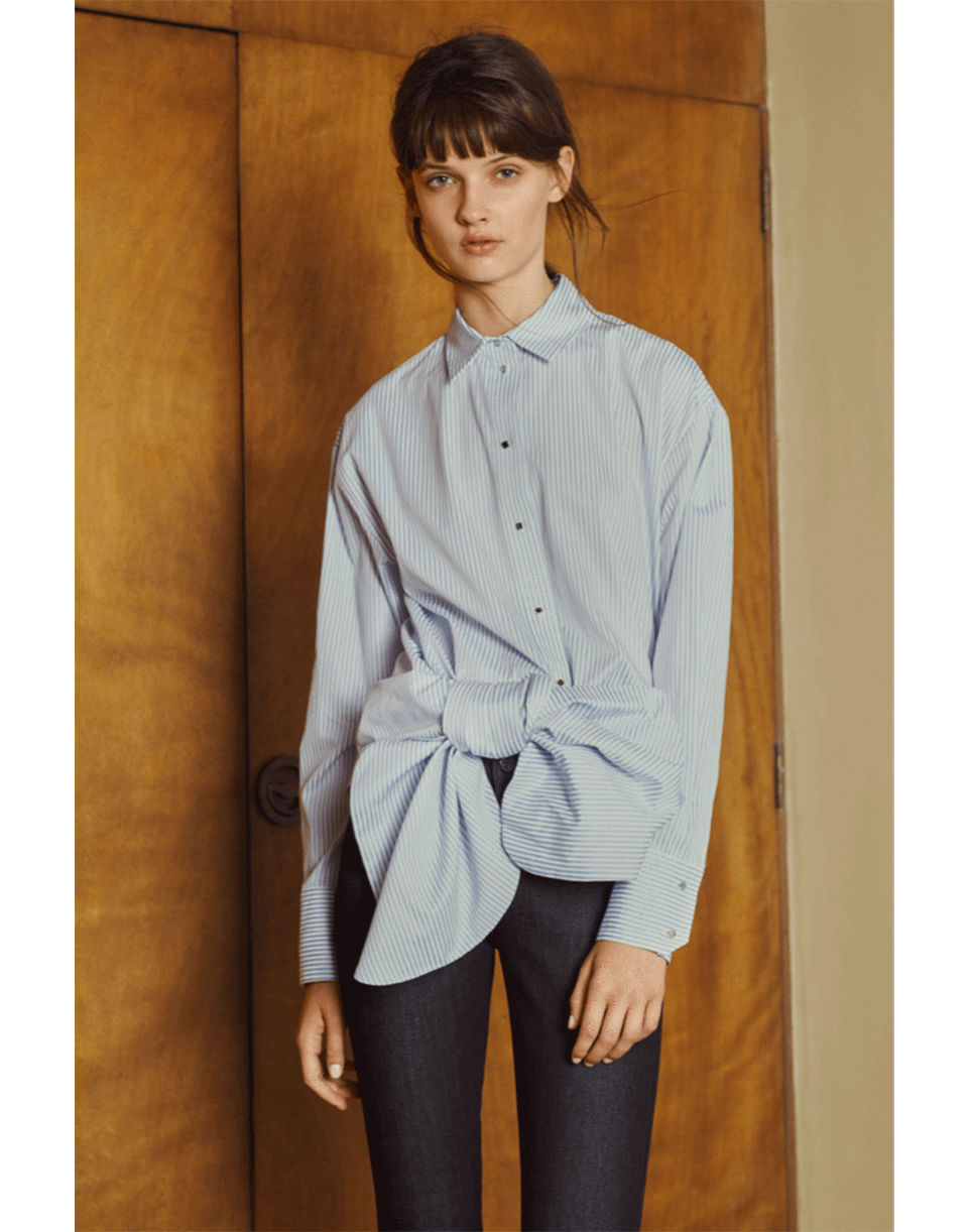 VICTORIA BY V. BECKHAM-Striped Asymmetric Bow Blouse-