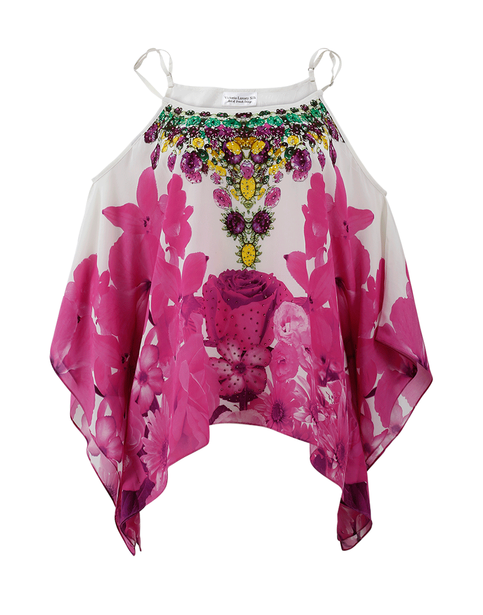 VICTORIA LUXURY SILK-French Bouquet Strap Top-PINK