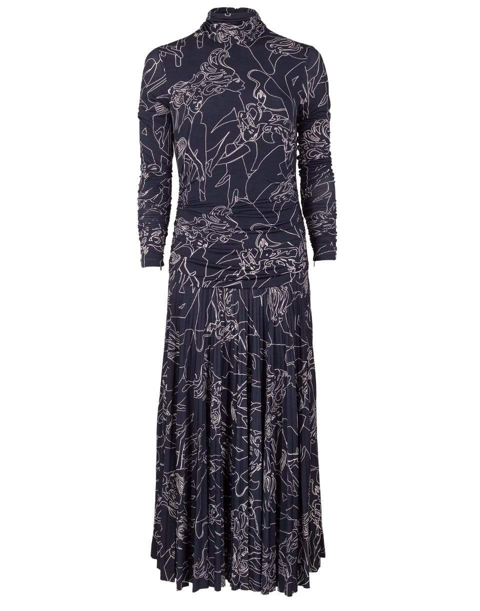 VICTORIA VICTORIA BECKHAM-Midnight Long Sleeve Pleated Print Dress-