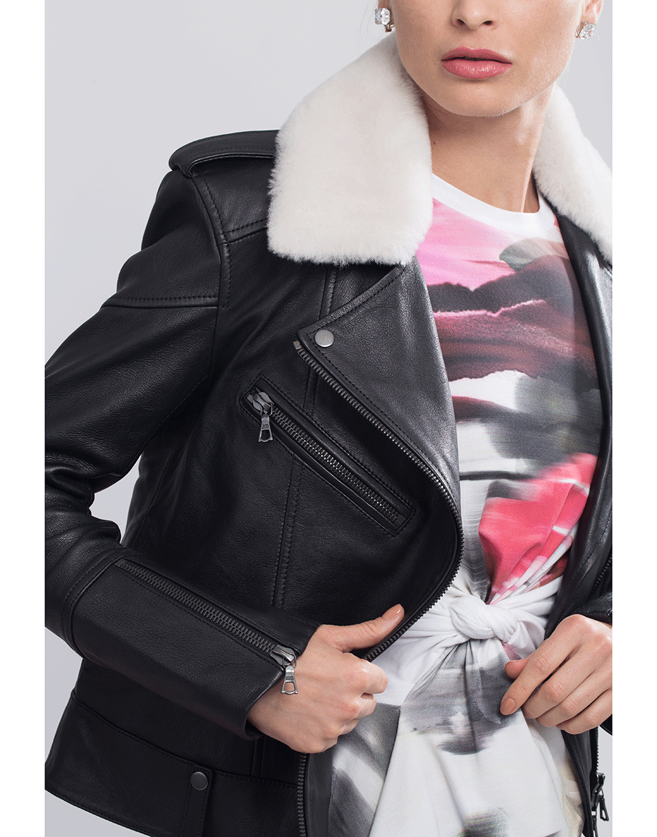 VICTORIA VICTORIA BECKHAM-Shearling Collar Biker Jacket-