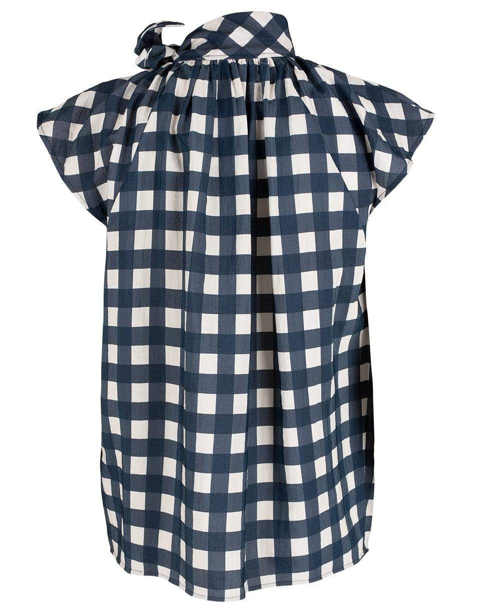 VICTORIA VICTORIA BECKHAM-Midnight Blue Gingham Bow Detail Top-