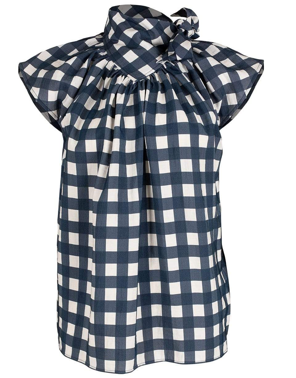 VICTORIA VICTORIA BECKHAM-Midnight Blue Gingham Bow Detail Top-
