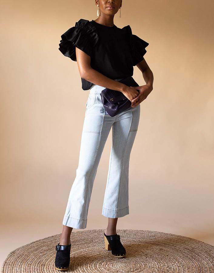 VICTORIA VICTORIA BECKHAM-Black Flute Sleeve T-Shirt-