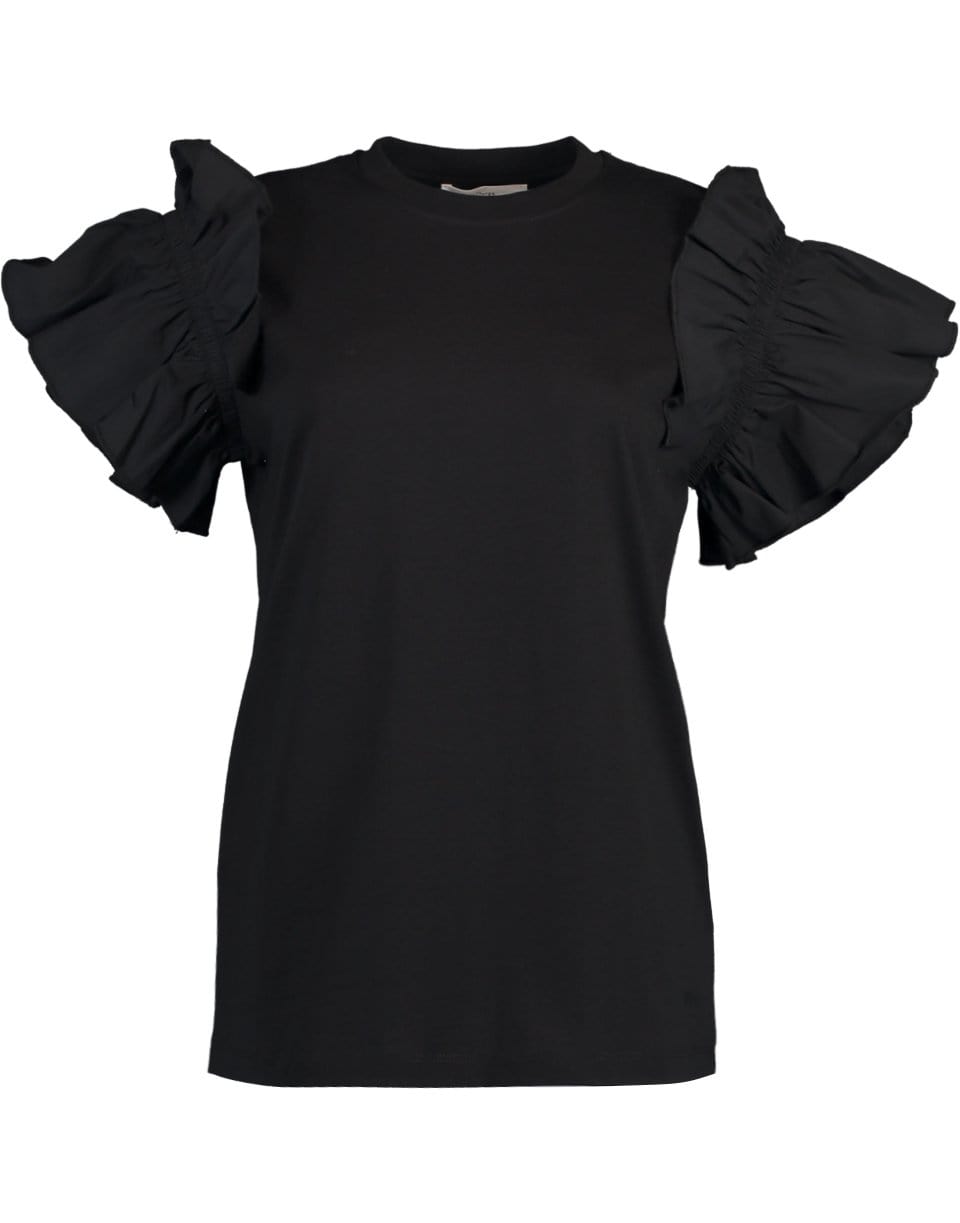 VICTORIA VICTORIA BECKHAM-Black Flute Sleeve T-Shirt-