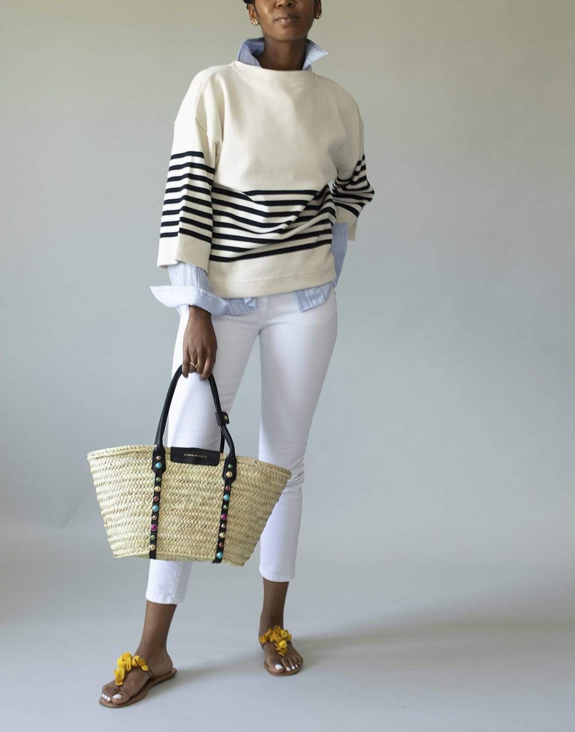 VICTORIA VICTORIA BECKHAM-Striped Ribbed T-Shirt-