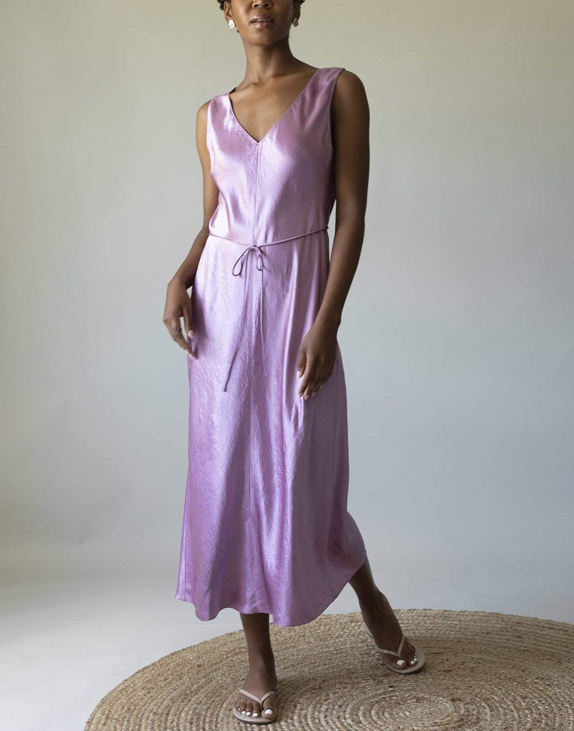 VINCE-Double V-Neck Satin Slip Dress-