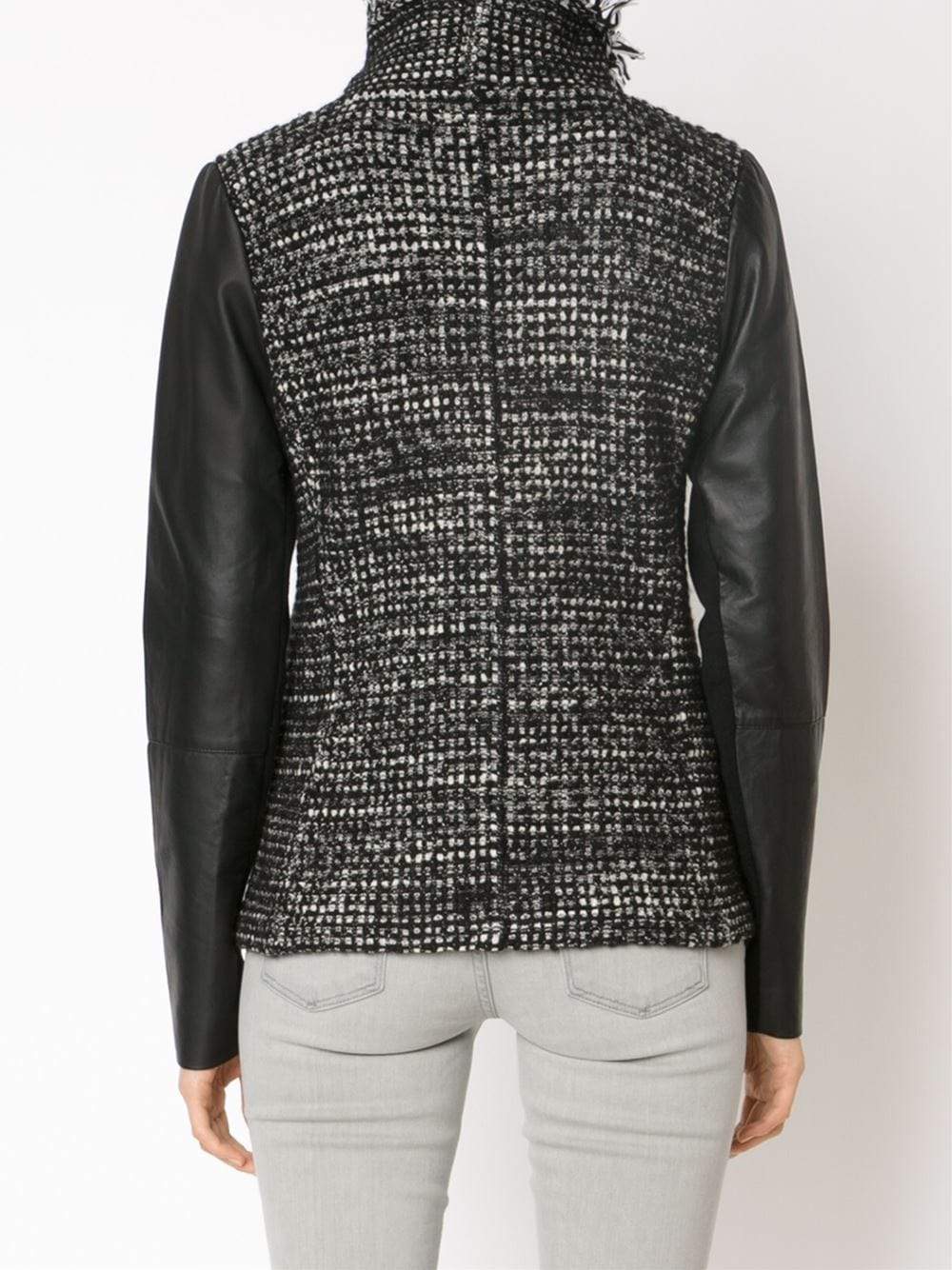 VINCE-Leather Sleeve Drape Front Jacket-