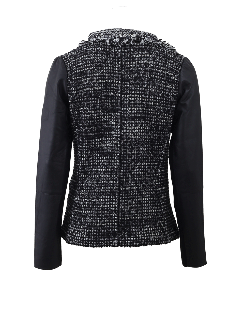 VINCE-Leather Sleeve Drape Front Jacket-