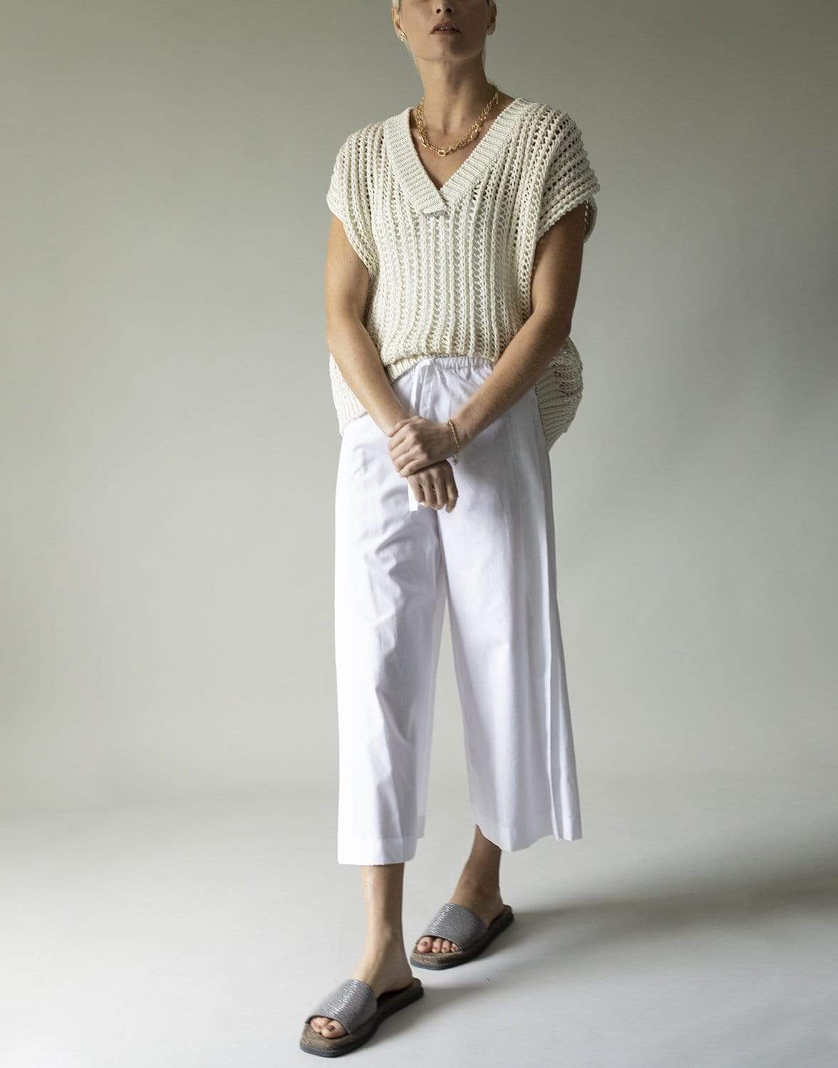 VINCE-Optic White Side Slit Culotte Pant-