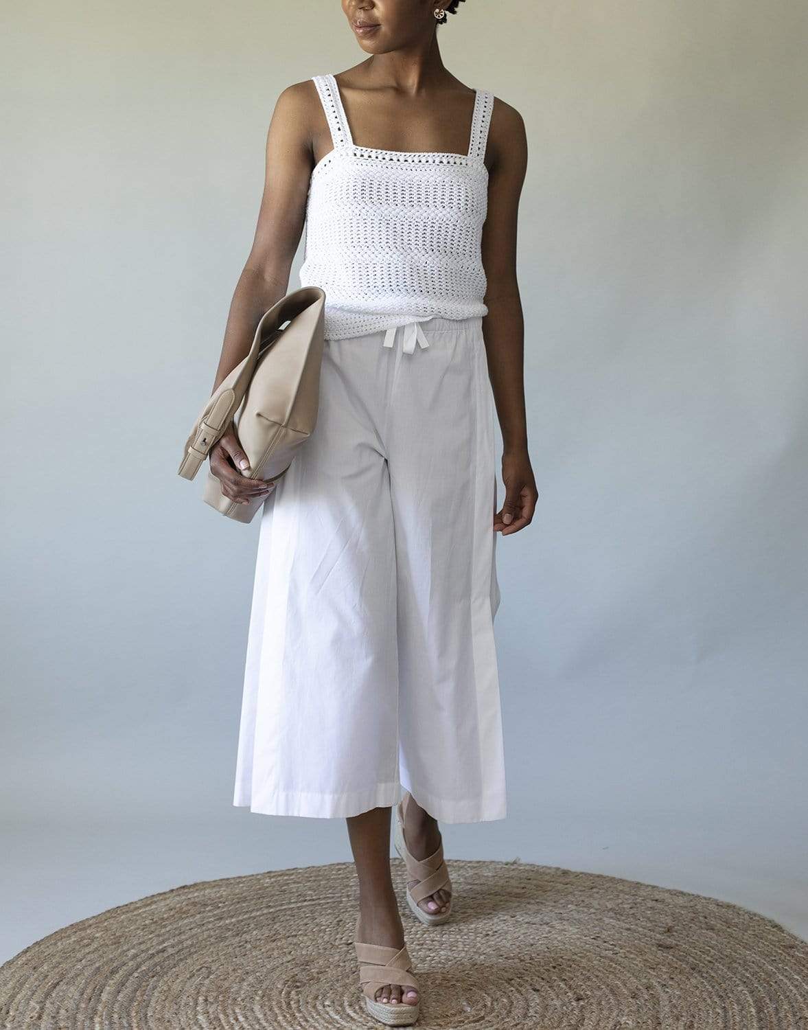 VINCE-Optic White Side Slit Culotte Pant-