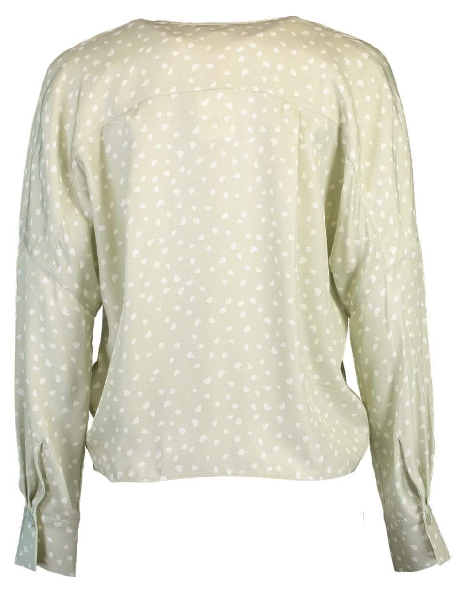 VINCE-Stone Dot Long Sleeve Wrap Blouse-