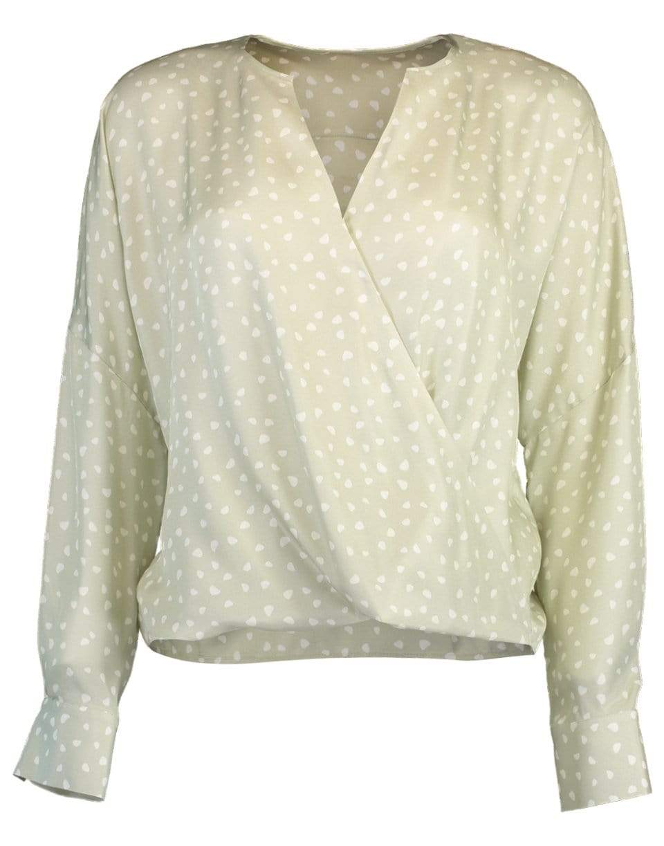 VINCE-Stone Dot Long Sleeve Wrap Blouse-