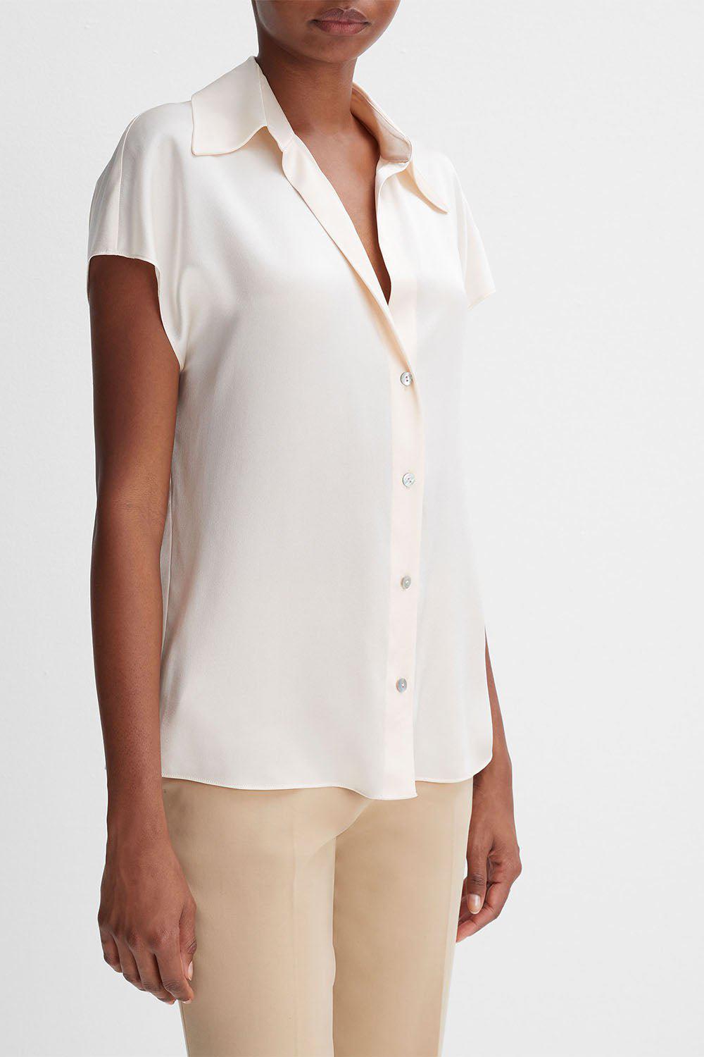 VINCE-Cap Sleeve Ruched Back Blouse - Chiffon-