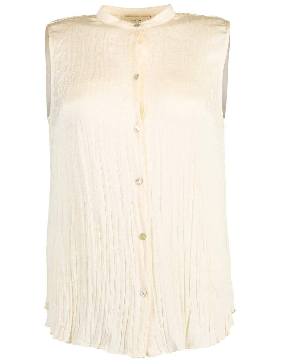 VINCE-Chiffon Sleeveless Crushed Band Collar Blouse-