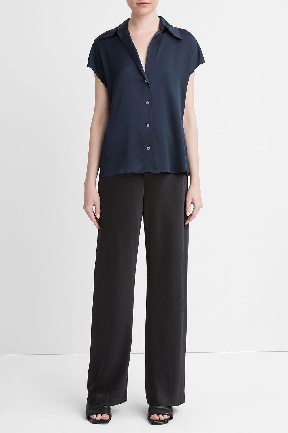 VINCE-Cap Sleeve Ruched Back Blouse - Coastal-