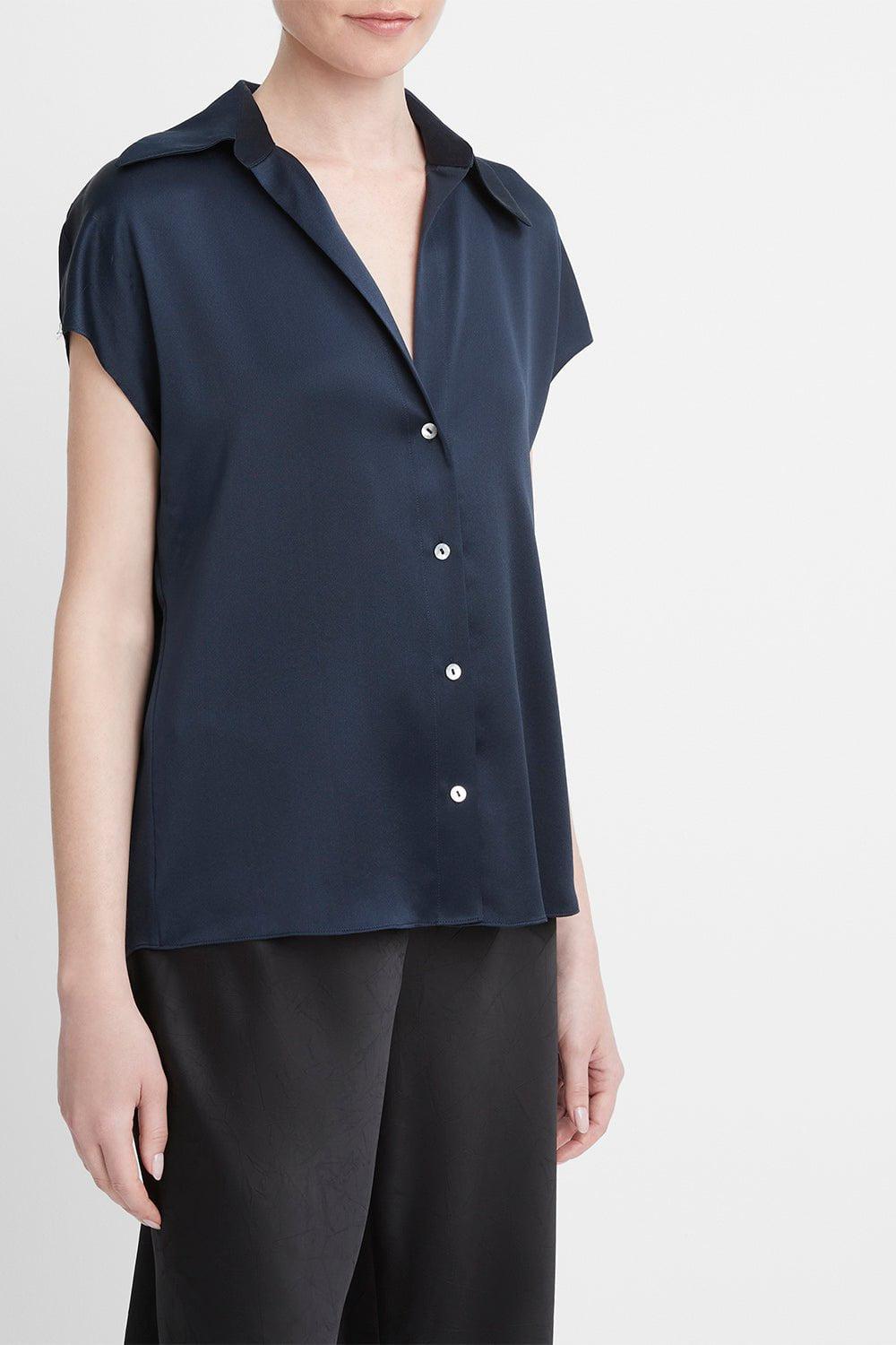 VINCE-Cap Sleeve Ruched Back Blouse - Coastal-