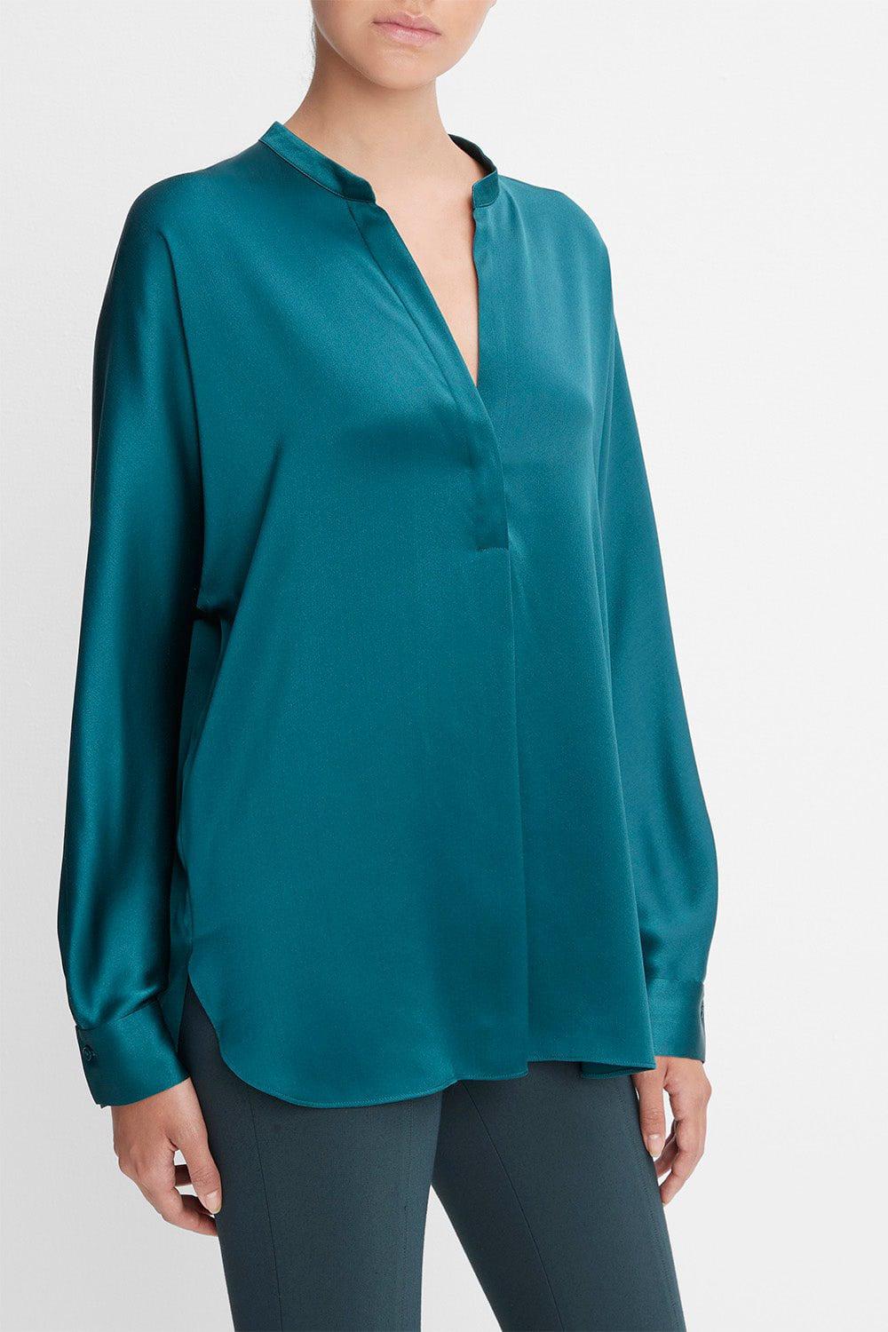 VINCE-Band Collar Blouse-