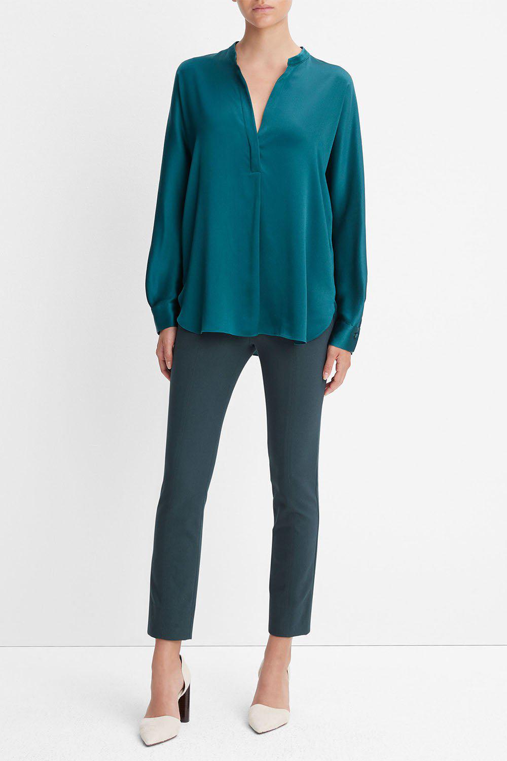 VINCE-Band Collar Blouse-