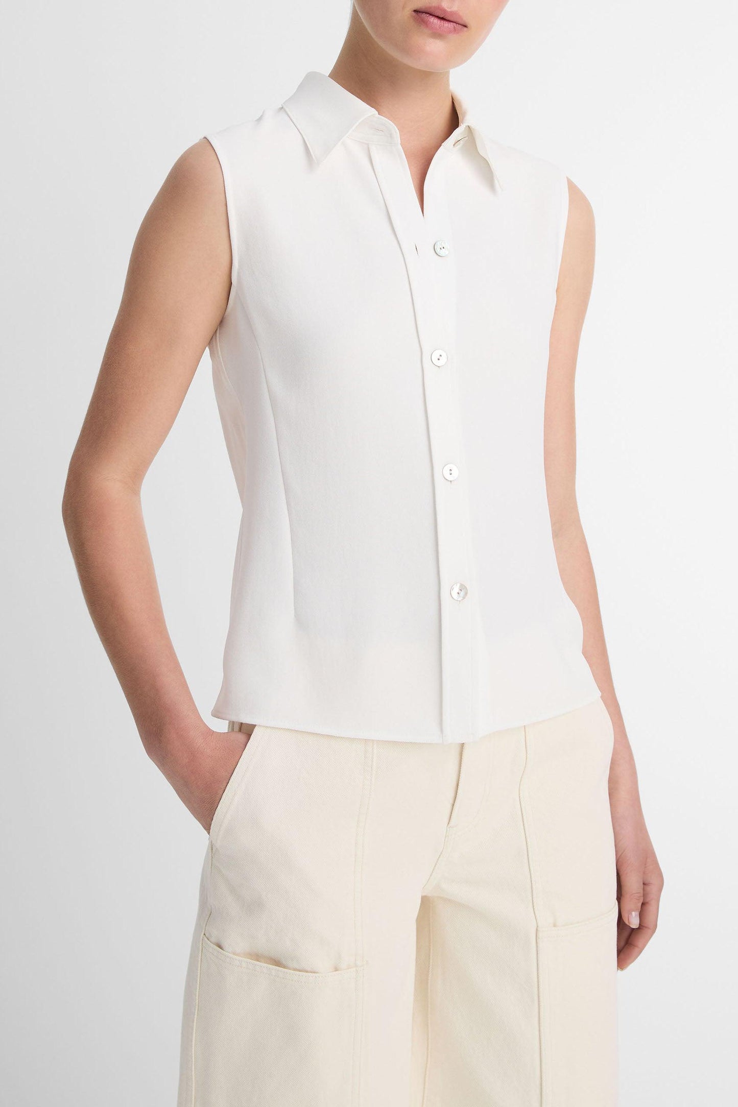VINCE-Sleeveless Button Front Shirt-