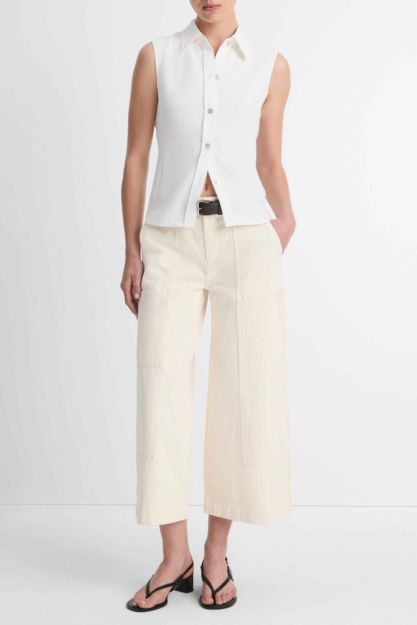 VINCE-Sleeveless Button Front Shirt-