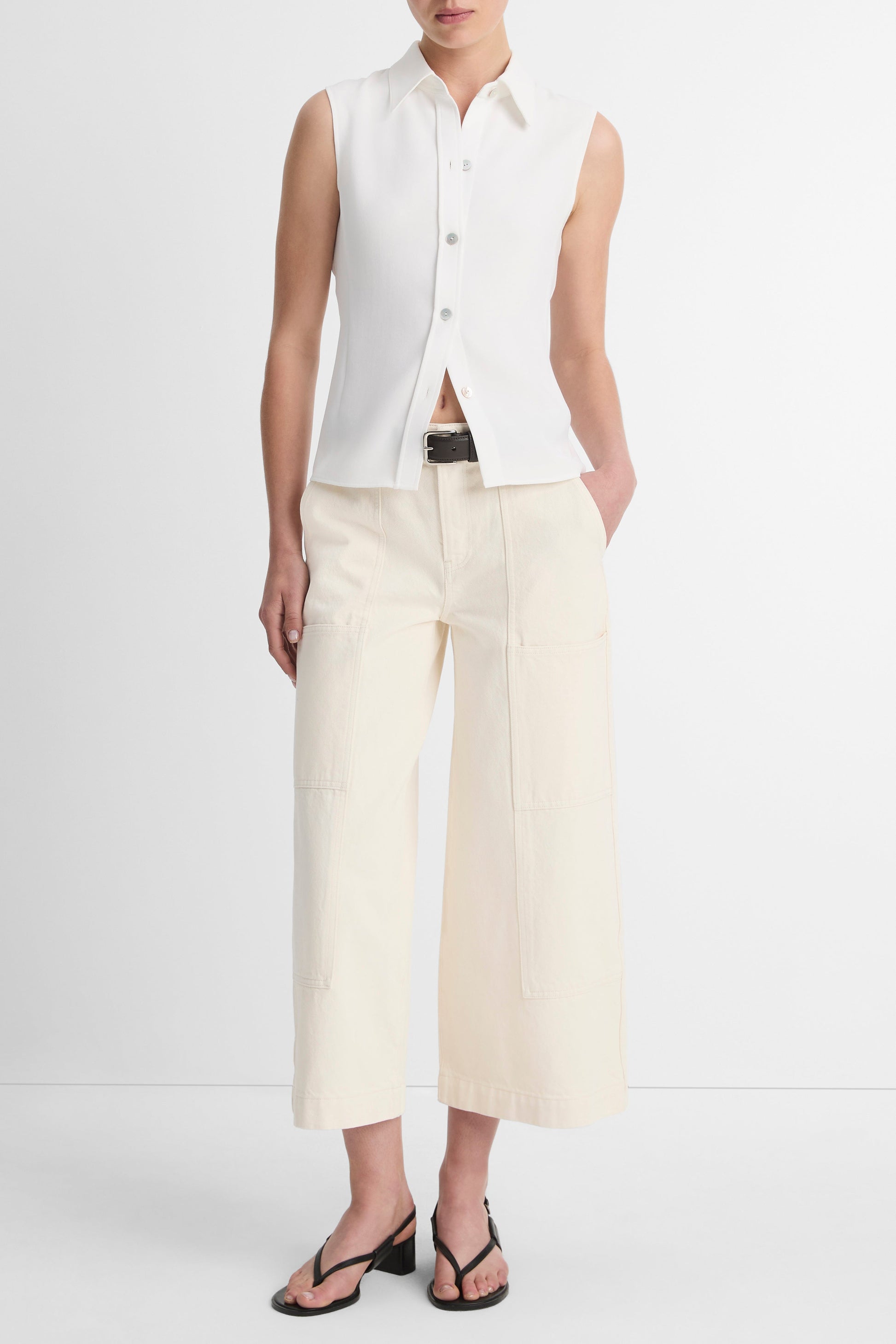 VINCE-Sleeveless Button Front Shirt-