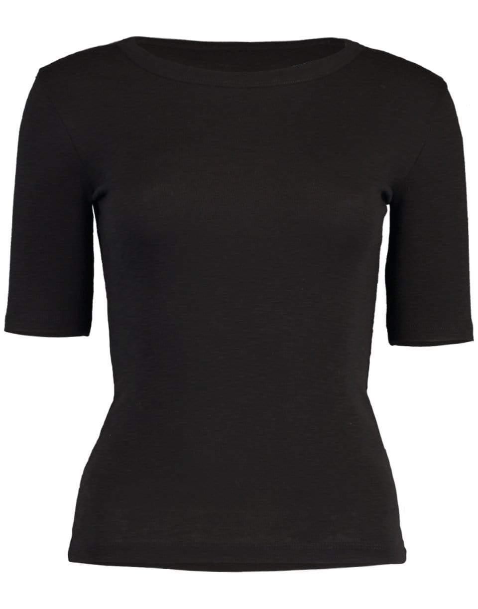 VINCE-Black Elbow Sleeve Crewneck Top-