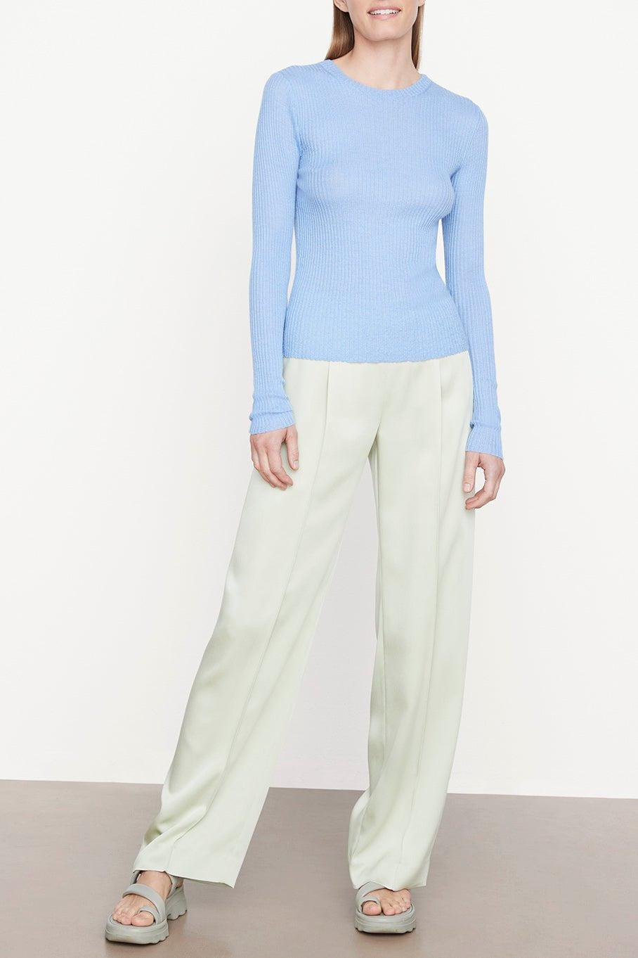 VINCE-Slim Ribbed Crew Sweater - Dark Iris-