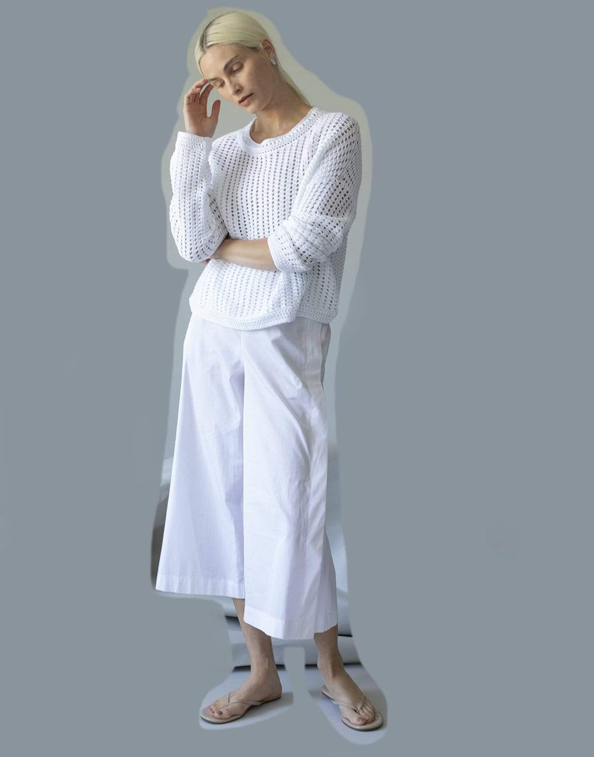 VINCE-Optic Crochet Long Sleeve Crewneck Pullover-