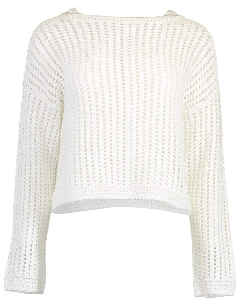 VINCE-Optic Crochet Long Sleeve Crewneck Pullover-