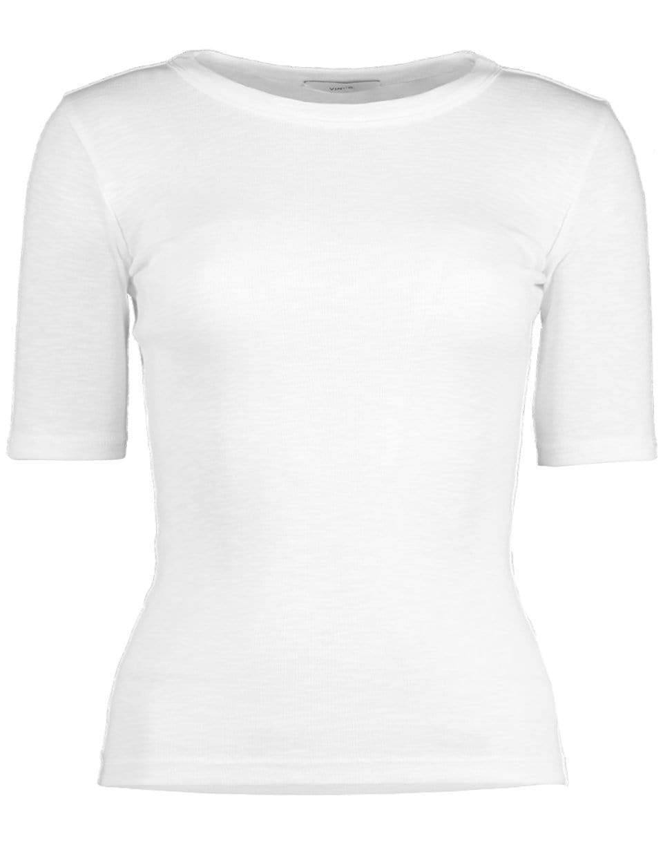 VINCE-Optic White Elbow Sleeve Crewneck Top-
