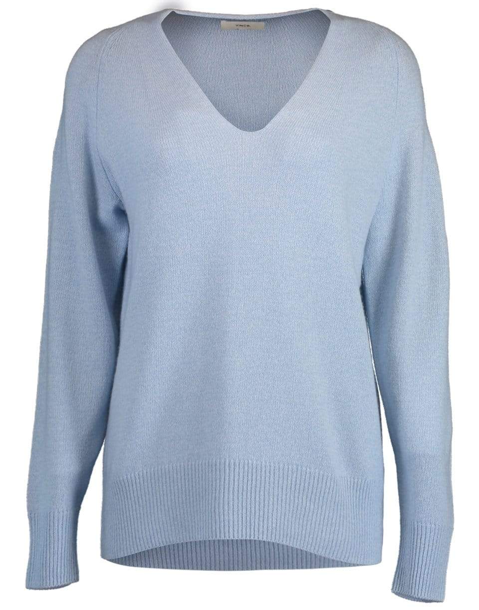 VINCE-Powder Blue Marled V-Neck Knit-