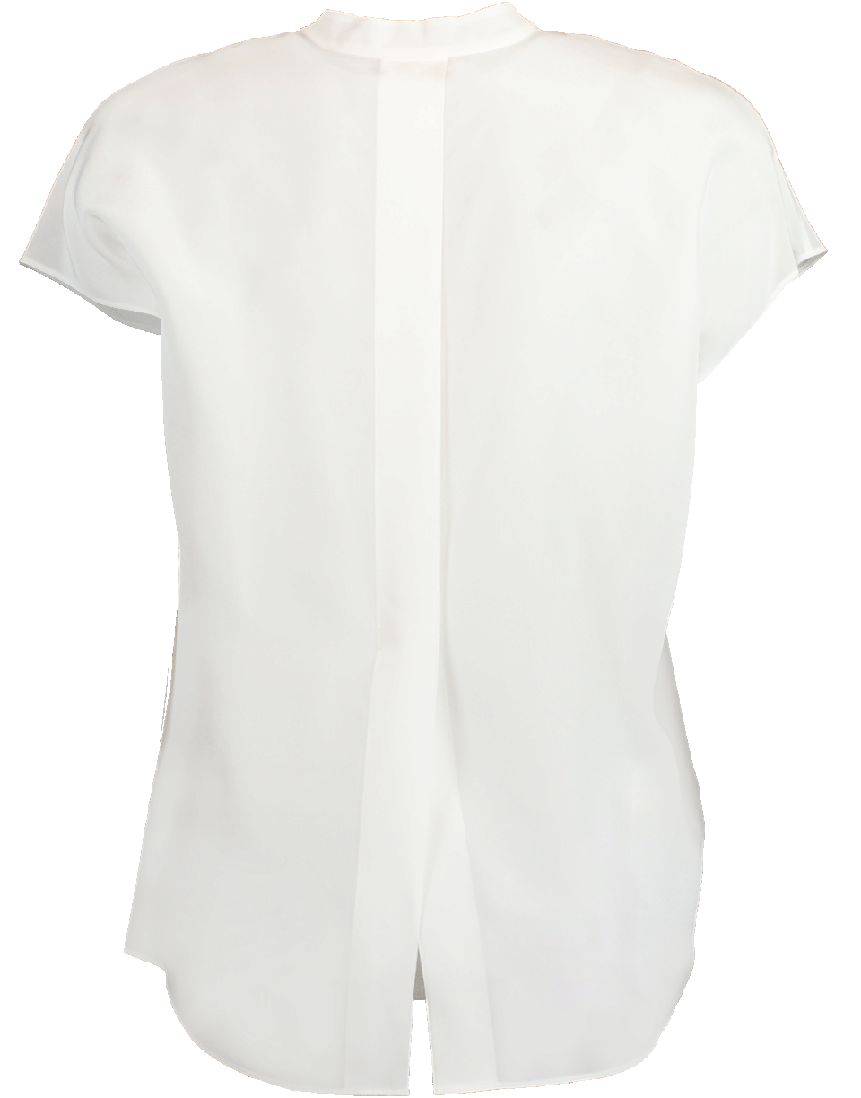 VINCE-Optic White Back Slit Popover Blouse-
